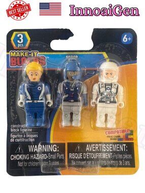 Make-It Blocks Space Figurines 3 Pc Building Block Astronaut Toy Minifigures NWT